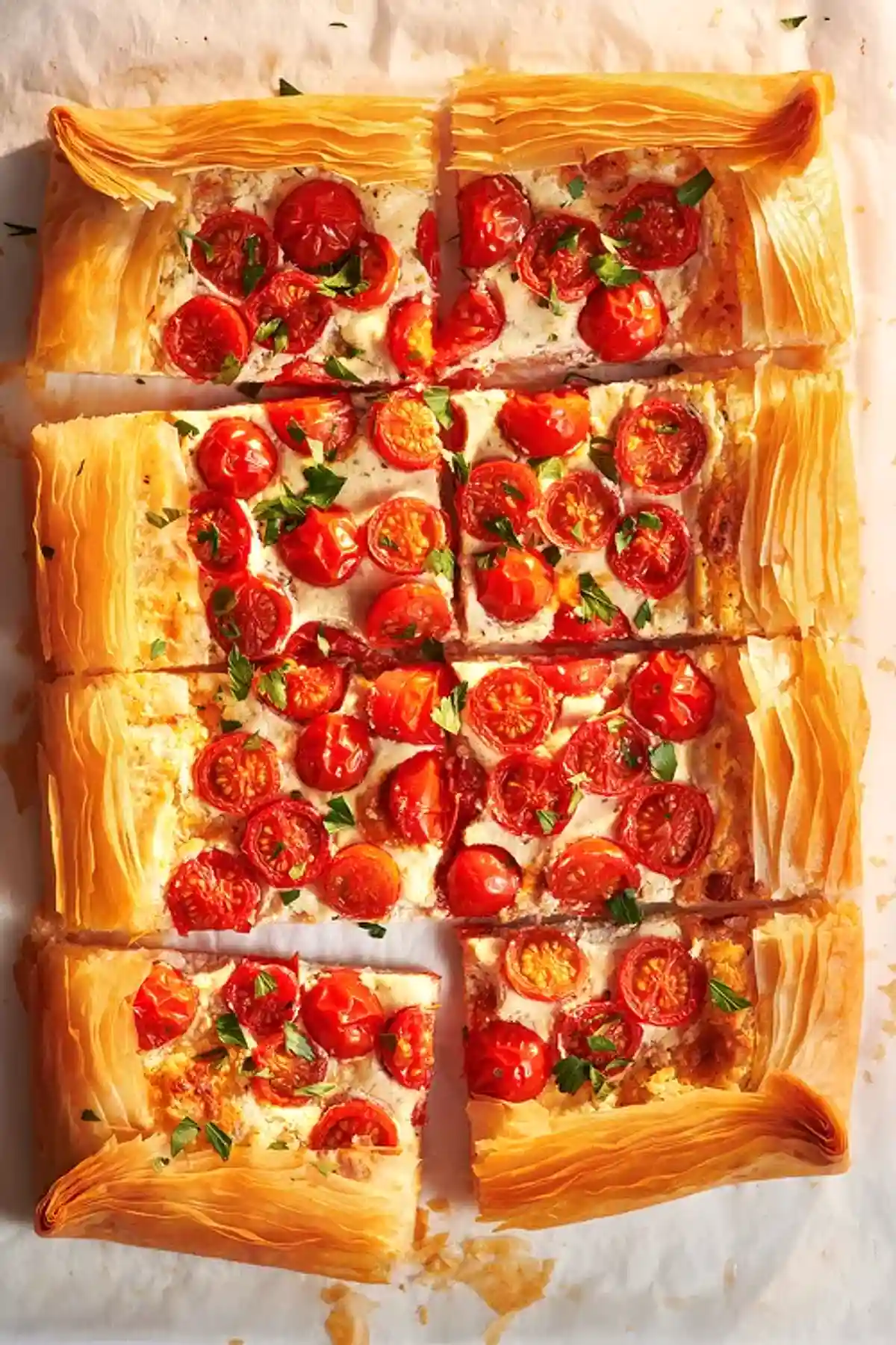 Тарт с кори за баница, домати и крем от фета