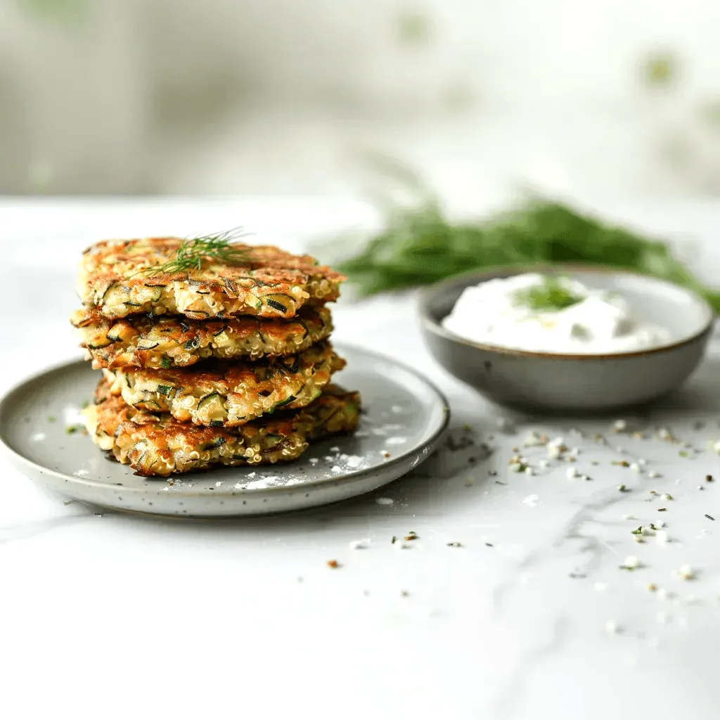 Апетитни и златисти кюфтета от тиквички, подправени с чесън, копър и сирене, изпечени до съвършенство. Сервирани с кремообразен сос от кисело мляко и пресни билки, те са перфектният избор за лек обяд, предястие или гарнитура.